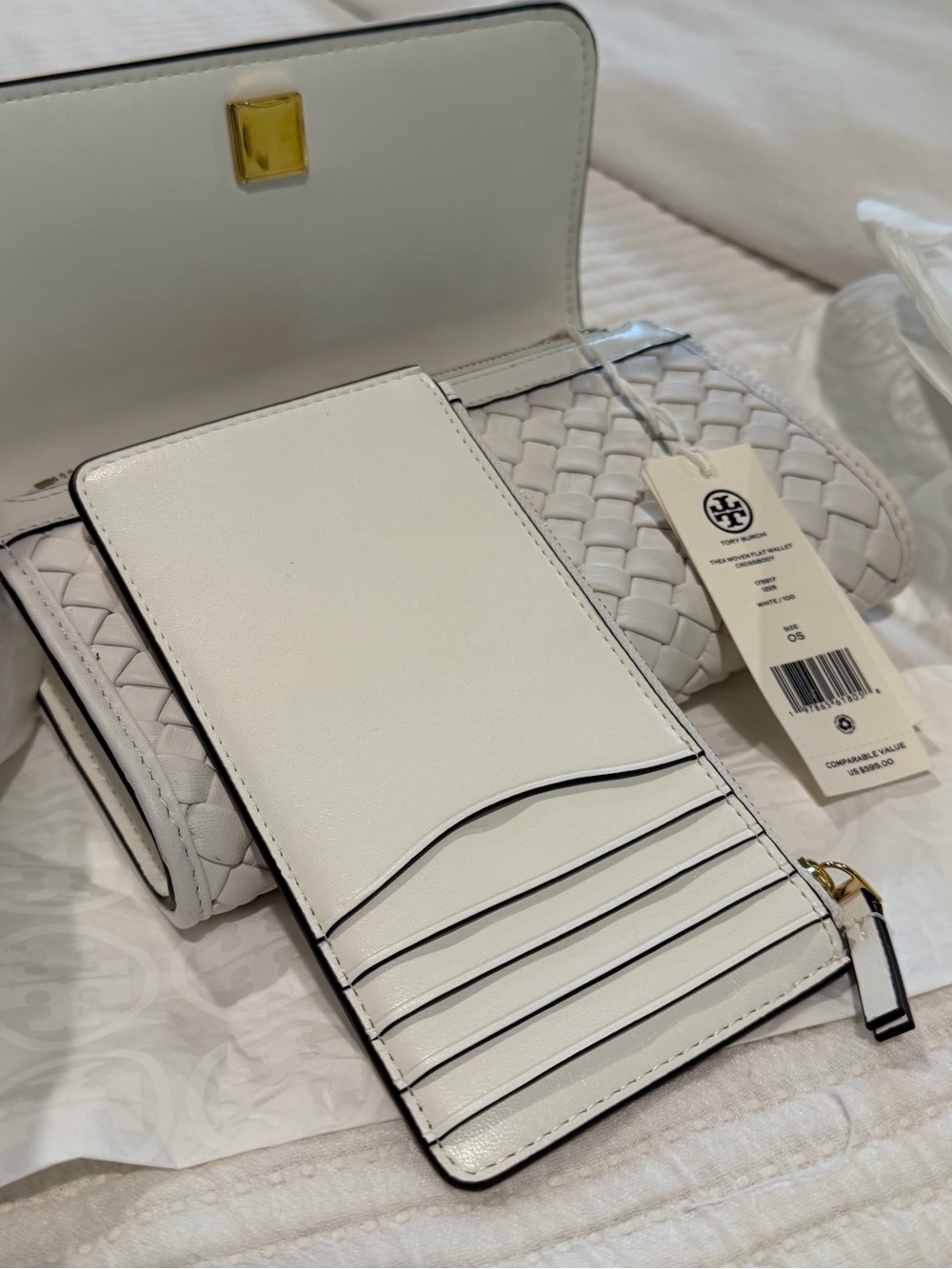 Tory Burch White Woven Leather Crossbody Thea purse clutch - Picture 5 of 9